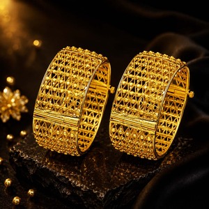 Wholesale Dubai Style Arabic <b>Bridal</b> Kada Jewelry Brass 14K 18K 24K Micron Gold Plated Openable Fashion Kada Bangles Oro Joyeria - Product Image 2