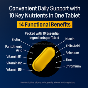 Comprimés de biotine à haute puissance, vitamines B et acide pantothénique pour adultes - 30 comprimés, santé des cheveux, de la peau et des ongles, OEM Corée Beauté - Product Image 2