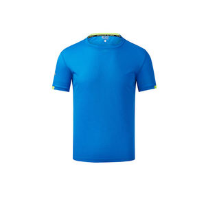 T-shirt de sport pour homme, vert néon, manches courtes, col rond, séchage rapide, tricoté en polyester, rayé, compression, 320g, coupe classique - Product Image 2