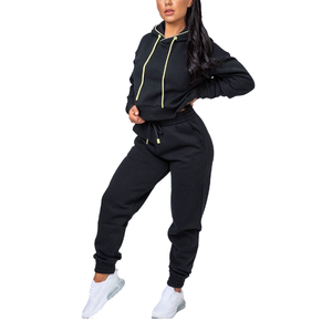 Ensemble de survêtement noir personnalisé pour femme : sweat à capuche et pantalon de jogging assorti, tenue de sport décontractée deux pièces - Product Image 1