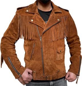 <b>Men</b> Western Fringe <b>Jacket</b> Genuine Leather <b>Suede</b> Tassel Cowboy Coat Fashion Biker Motorcycle Custom Wholesale OEM Factory - Product Image 6