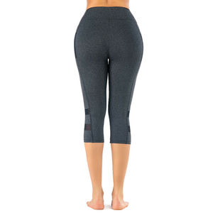 High Waist <b>Capri</b> <b>Leggings</b> Solid Color Knitted Stretch Breathable Compression Quick Dry Sporty Style Women's Activewear - Product Image 3