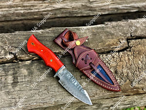 Cuchillo de Supervivencia para Camping y Aire Libre, Forjado a Mano, Directo de Fábrica, OEM, Personalizable, de Acero de Damasco, Hoja Fija, Punta Caída, con Mango de Pakka Colorido - Product Image 3