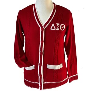 Pull en tricot d'hiver pour homme, col en V brodé Delta Sigma Theta, rouge et blanc, manches longues, style preppy, laine/acrylique épaisse - Product Image 4