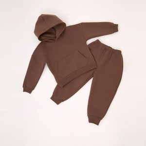Ensemble de sweat-shirt à capuche marron pour bébés garçons, couleur unie, survêtement décontracté, tenue de jogging en coton à manches longues pour l'hiver - Product Image 3