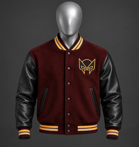 Blouson universitaire homme bordeaux et noir avec manches en cuir personnalisées, style Letterman, streetwear universitaire, boutons-pression, tricot côtelé, vêtements OEM - Product Image 1
