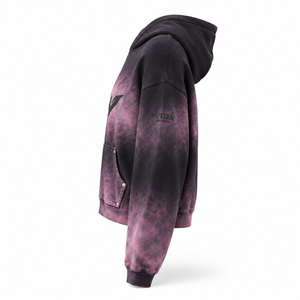 Custom Black and Dusty <b>Pink</b> Acid-Wash Oversized Cropped Pullover <b>Hoodie</b> with Rivet Pocket 100% Cotton Winter - Product Image 4