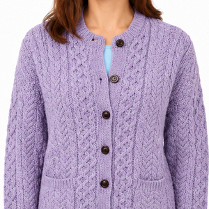 Cárdigan de punto morado para mujer, manga larga, color liso, cuello redondo, cierre de botones, lana y viscosa, tejido a mano, invierno - Product Image 6