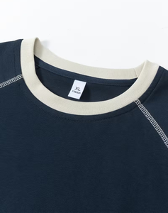 Men Solid <b>Navy</b> Blue Crew Neck T-Shirt Set Breathable Quick Dry Knitted 180g Shorts Casual Summer Outfit - Product Image 4