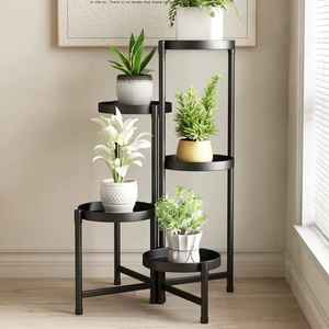 Support vertical pour plantes en métal, étagère à plusieurs niveaux pour plantes de jardin, étagères en bois, support pour pot de fleurs intérieur/extérieur, décoration intérieure - Product Image 4