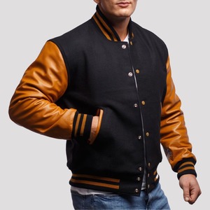 Veste universitaire vierge personnalisable en gros, corps en laine avec manches en cuir, OEM/ODM disponible - Product Image 4