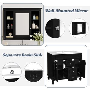 Mobile Bagno Moderno da 90 cm con Specchio Nero, Lavabo Integrato, 2 Ante a Chiusura Ammortizzata e 2 Cassetti - Soluzione Salvaspazio - Product Image 6