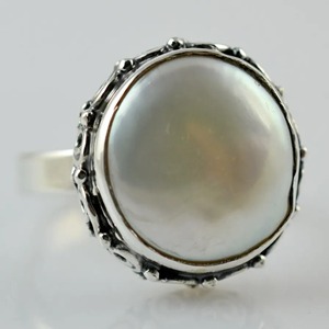 Coin Pearl <b>Ring</b> Handmade Sterling <b>Silver</b> Bezel Setting Natural Round Shape Gemstone Boho Jewelry June Birthstone Gift - Product Image 4