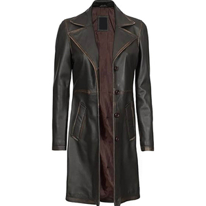 <b>Men's</b> Genuine Leather <b>Long</b> Trench <b>Coat</b> Notched Lapel Single Breasted Thick Outerwear custom leather <b>coat</b> - Product Image 6