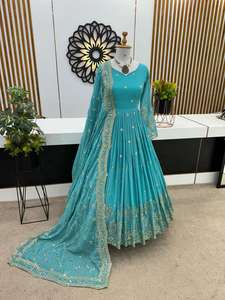 ชุดเดรสทรงเอไลน์ผ้าชีฟองปักลายสีเทอร์ควอยซ์พร้อมผ้าคลุมไหล่สำหรับงานแต่งงาน รุ่น 256 - Product Image 1