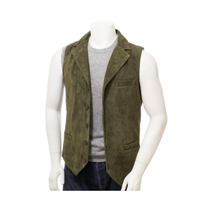 Gilet en cuir de vachette suédé vert pour moto à vente chaude pour hommes - Product Image 1