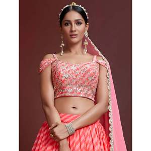 Conjunto de Lehenga Choli de Organza Bordada para Mujer Talla Grande en Color Rosa - Product Image 6
