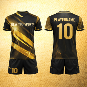 ชุดยูนิฟอร์มฟุตบอลแบบซับลิเมชั่นพร้อมกางเกงขาสั้น ปักชื่อทีมและหมายเลขผู้เล่น ผลิตจากโพลีเอสเตอร์ 100% สำหรับฤดูใบไม้ผลิ ฤดูร้อน ฤดูใบไม้ร่วง - Product Image 1