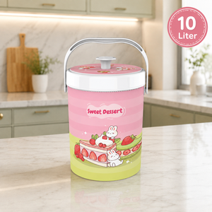 Seau à riz en plastique de qualité alimentaire Nandos Premium 10L rose et vert, surface durable anti-rayures, double couche thermique, écologique - Product Image 1