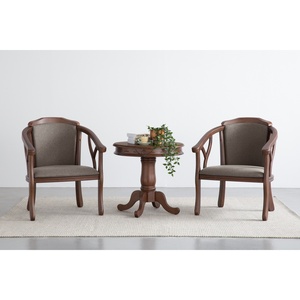 Mesa de Té de Madera Maciza Estilo Vintage de Mediados de Siglo, Sillones Tapizados con Mesa de Centro Redonda Tallada para Muebles de Interior Clásicos - Product Image 2