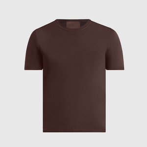 Camiseta de Manga Corta para Hombre, Cuello Redondo, Tejido de Punto, Color Marrón, Corte Regular, Informal, Color Sólido, Algodón - Product Image 3