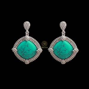 Belina Turquoise CZ Designer Fashion Earrings - Product Image 4