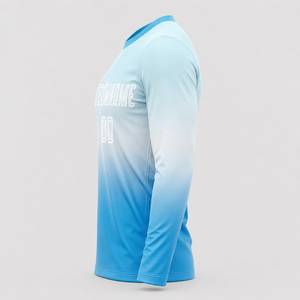 Camiseta de Fútbol de Manga Larga para Hombre, Modelo 00, Color Azul Degradado, Cuello Redondo, Tejido Transpirable de Poliéster, Uniforme de Fútbol - Product Image 4