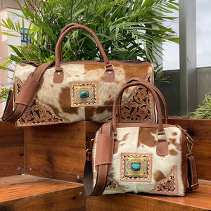 Conjunto combinado con múltiples bolsillos y logotipo personalizado, bolso de viaje para mujer de fin de semana grande y pequeño de piel de vaca auténtica para la noche - Product Image 4