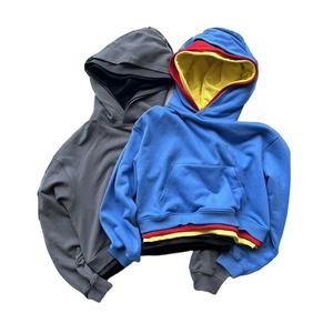 เสื้อฮู้ดผ้ายีนส์โอเวอร์ไซส์ของผู้ชายเสื้อฮู้ดแบบสวมหัวมีซิปแบบวินเทจซีดจางลงจากแสงแดด - Product Image 2