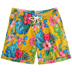 Men Elastic Waist <b>Shorts</b> Floral Print Drawstring Beach Summer Casual Holiday Colorful Lightweight White top mens swim beach - Product Image 1