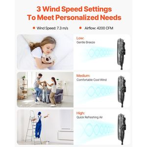 Ventilador Industrial de Pedestal con Base de 18 Pulgadas y Altura Ajustable de 45.3 a 57.9 Pulgadas, Ventilador de Piso de 3 Velocidades, Ventilador de Pie de 57.9 Pulgadas - Product Image 3