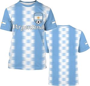 Camiseta de la Selección Argentina de Fútbol, Azul Claro con Patrón a Cuadros Blancos, de Poliéster, con Emblema y Parche de la Bandera - Product Image 1
