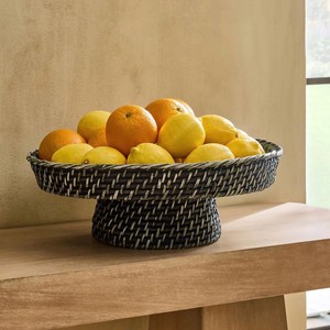 Cesta de Frutas Negra de Ratán Tejido Contemporáneo, Hecha a Mano, Decoración para el Hogar, Cesta de Frutas Retro, Tazón Decorativo para el Hogar - Product Image 1