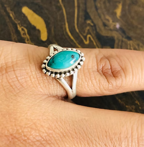 Vintage 925 <b>Sterling</b> <b>Silver</b> Turquoise <b>Ring</b> Bezel <b>Set</b> Marquise Gemstone Unisex Everyday Wear Jewelry - Product Image 2