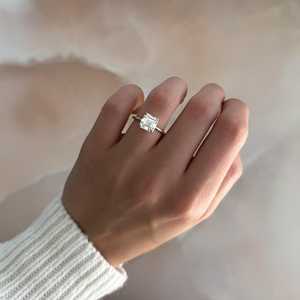 3 Carat 1.25mm Asscher Cut Lab Grown Diamond Solitaire <b>Ring</b> 14K Solid <b>Gold</b> <b>Dainty</b> Ultra Thin Band Engagement <b>Ring</b> For Women's - Product Image 5