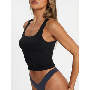 Premium <b>Women's</b> <b>Black</b> Square Neck <b>Tank</b> <b>Top</b> Ribbed Cropped Sleeveless Camisole Casual Breathable Crop <b>Tops</b> Eco Friendly OEM ODM - Product Image 4