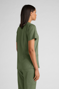 Blouse et pantalon d'uniforme d'hôpital pour femmes, vert olive, manches courtes, tissu en coton et polyester - Product Image 4