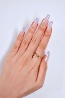 Faux ongles artificiels longs carrés forme ballerine OEM ODM Usine sur mesure Blanc laiteux Vente en gros Perle Chrome Ongles à presser ABS