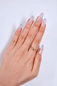 Faux ongles artificiels longs forme cercueil ballerine, fabrication OEM ODM, blanc laiteux personnalisé, vente en gros, ongles à presser effet chrome nacré - Product Image 2