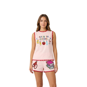 Conjunto Casual de Dos Piezas sin Mangas para Mujer, Diseño con Lentejuelas y Parches con Temática Escolar, Corte Regular, 100% Algodón, Primavera/Verano - Product Image 4