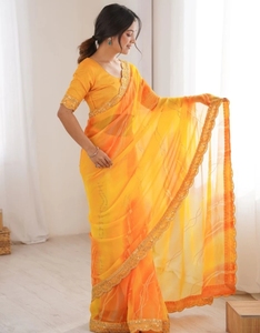 Sari de georgette de Bollywood estampado y adornado KV Ombre - Product Image 3