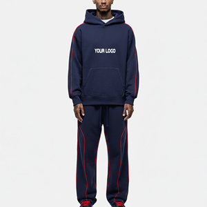 Ensemble de survêtement 2 pièces ample et respirant en molleton 100 % coton, coupe décontractée, avec passepoil intégral, style Hip Hop, haute qualité - Product Image 1