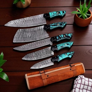 Juego de Cuchillos de Chef de Acero de Damasco de Alta Calidad, 5 Piezas, Diseño con Mangos de Micarta y Resina, Cuchillos Utilitarios de Caza, A&M Enterprises - Product Image 2