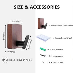 Wall Mounted Heavy-Duty <b>Towel</b> Hooks Modern Wood Coat Hook Waterproof for <b>Bathroom</b> with Screws and Anchors - Product Image 1