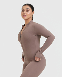 Regular Full Zipper Breathable Eco-Friendly Spandex/Nylon Front Logo Yoga <b>Jacket</b> Women's Athletic Sport Fitness <b>Workout</b> Running - Product Image 2