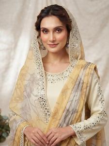 Designer Beads And Real Mirror Embroidery Work Printed Crepe Silk <b>Top</b> With Bottom And Dupatta Fully Stitched Ready To Wear Set - Product Image 6
