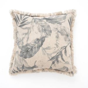 Cojín de Asiento de Lino Gris con Estampado y Flecos, Diseño de Almohada Elegante para Comodidad y Estilo - Product Image 4