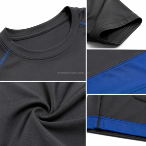 Camiseta de Compresión de Manga Corta para Hombre, Color Azul Gris, Bloques de Color, Secado Rápido, Top Deportivo para Gimnasio, Ajuste Atlético - Product Image 5