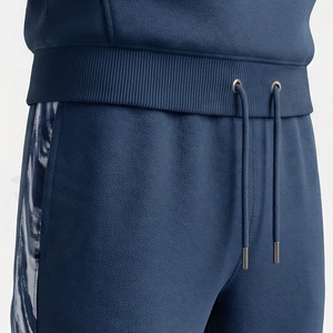 Men's Navy Blue Hooded Tracksuit Full Sleeve Striped Design Casual Sportswear Set Breathable Midweight <b>Polyester</b> <b>Joggers</b> with - Product Image 5