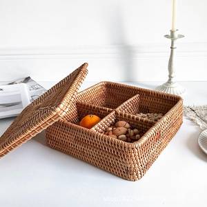 Luxury Brown Rattan Caddy Gift Box Handwoven Rectangle <b>Tea</b> Storage Organizer <b>Boxes</b> With Lid Custom Sizes Upon Request - Product Image 3
